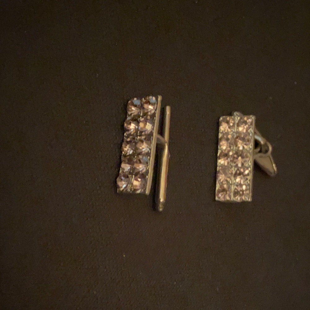 Vintage MCM Mid Century Modern 60s Silver tone Crystal rhinestone cuff links men
